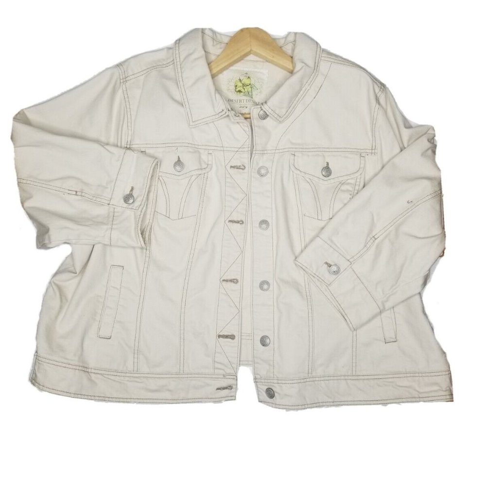 The Avenue Sz 26 28 3/4 Dolman Sleeve Cream Color Denim Jacket EC Plus Cotton